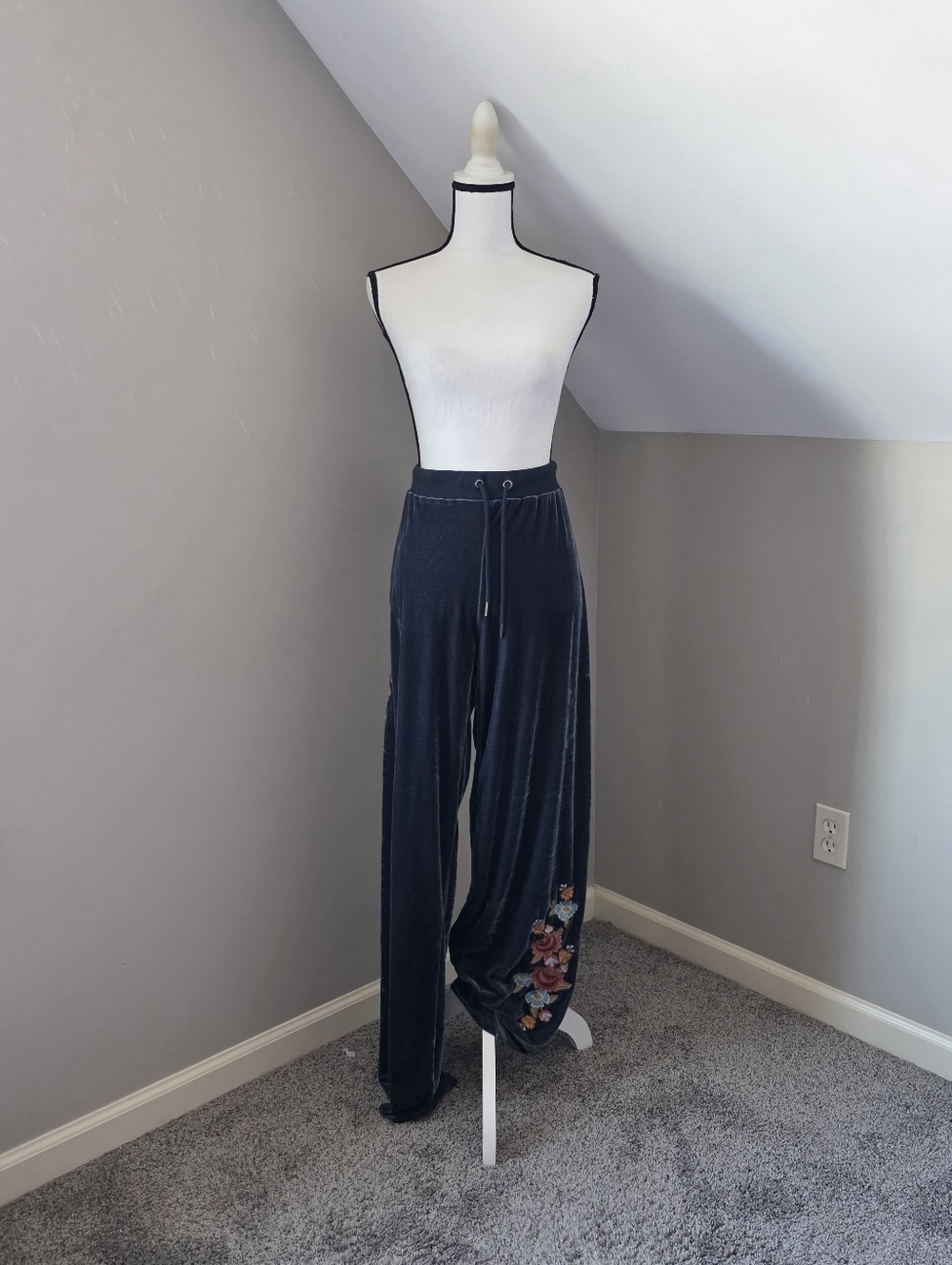 Time For Me Embroidered Velour Pants